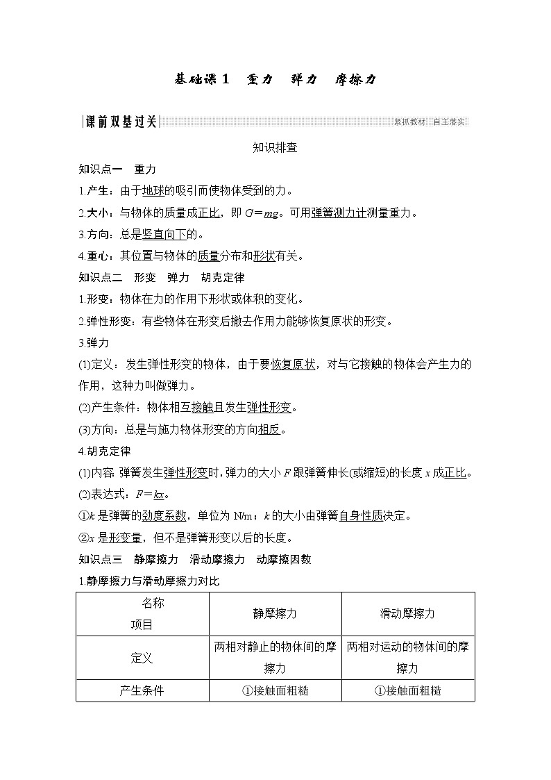 2021江苏高考物理一轮教师用书：第二章基础课1　重力　弹力　摩擦力第2页