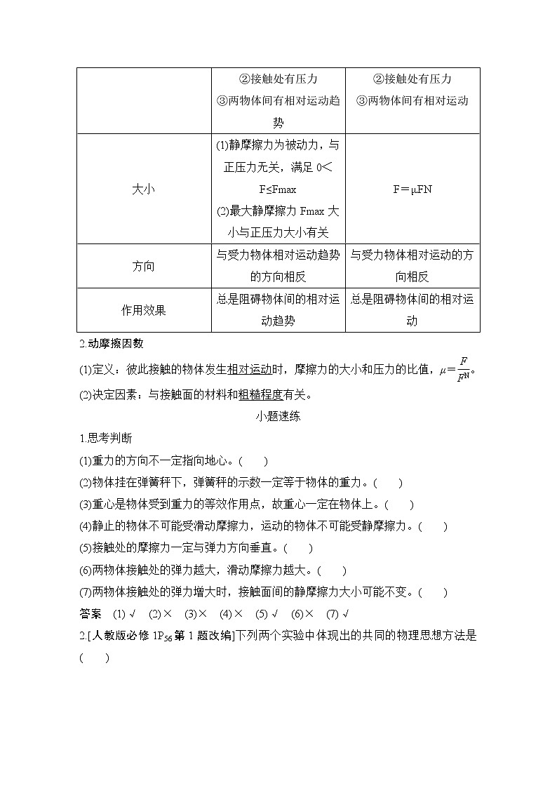 2021江苏高考物理一轮教师用书：第二章基础课1　重力　弹力　摩擦力第3页