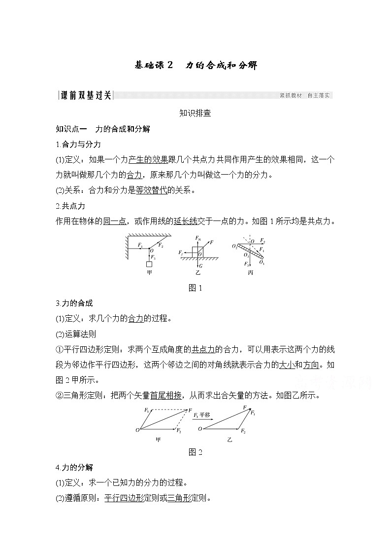 2021江苏高考物理一轮教师用书：第二章基础课2　力的合成和分解第1页