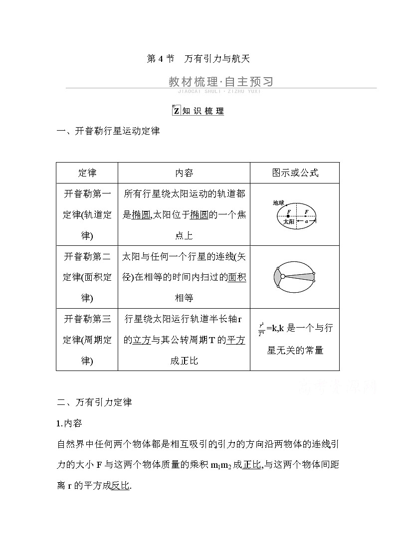 2021高考物理鲁科版一轮复习教师用书：第五章第4节　万有引力与航天01