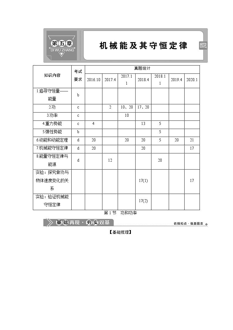 2021版浙江新高考选考物理一轮复习教师用书：6第五章　1第1节　功和功率第1页