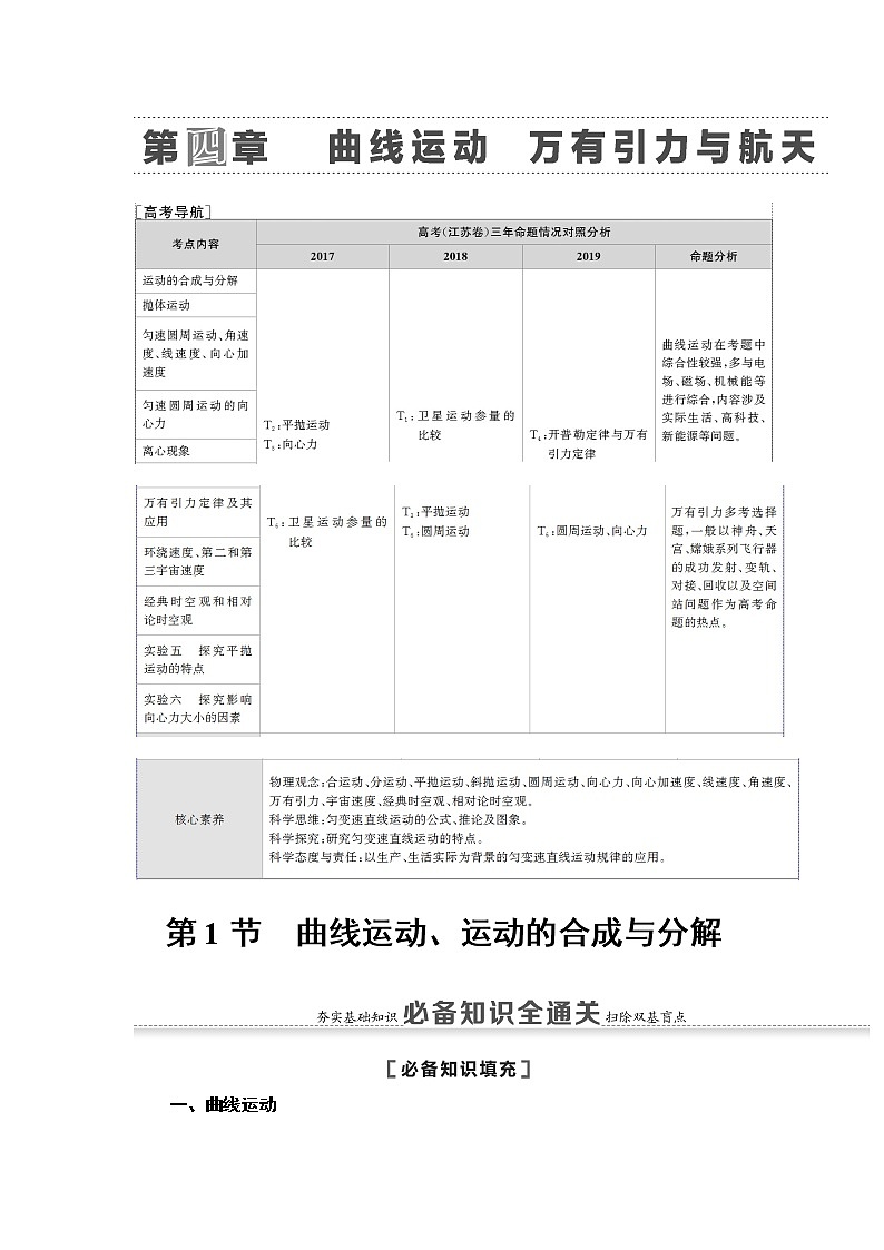 2021版江苏高考物理一轮复习讲义：第4章第1节　曲线运动、运动的合成与分解01