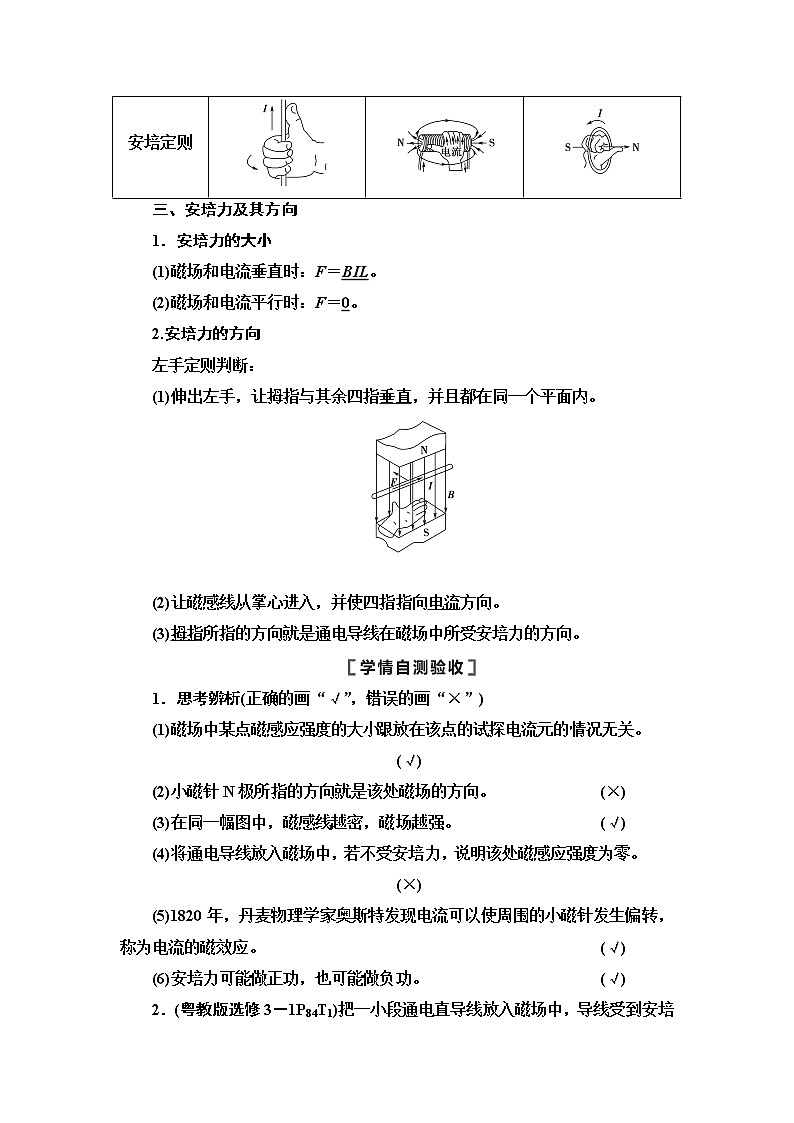 2021版江苏高考物理一轮复习讲义：第9章第1节　磁场的描述　磁场对电流的作用03