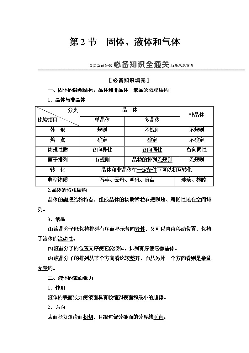 2021版江苏高考物理一轮复习讲义：第12章第2节　固体、液体和气体01