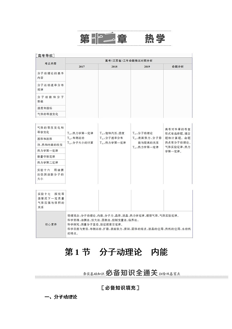 2021版江苏高考物理一轮复习讲义：第12章第1节　分子动理论　内能01