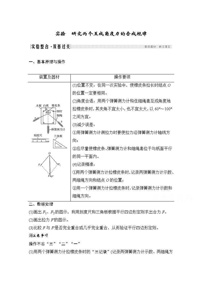 2021届高考物理沪科版一轮复习教学案：第二章实验研究两个互成角度力的合成规律01