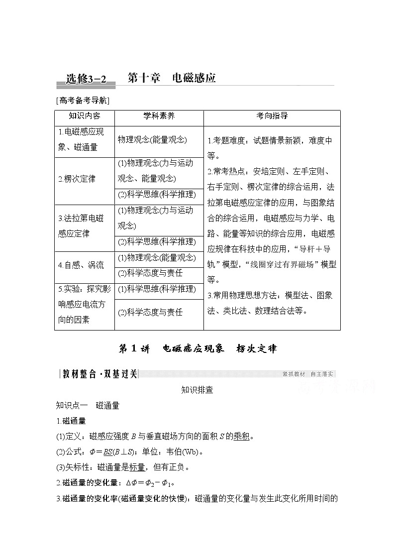 2021届高考物理沪科版一轮复习教学案：第十章第1讲电磁感应现象楞次定律01