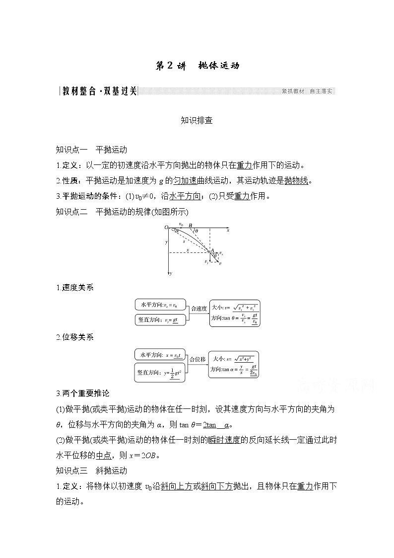 2021届高考物理沪科版一轮复习教学案：第四章第2讲抛体运动01