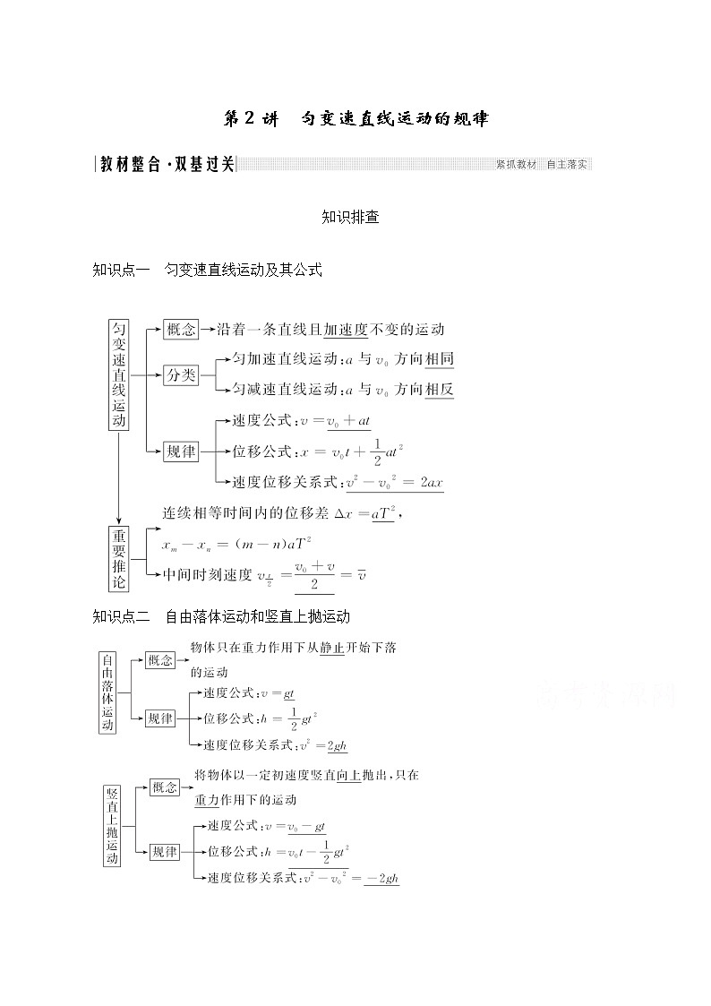 2021届高考物理沪科版一轮复习教学案：第一章第2讲匀变速直线运动的规律01