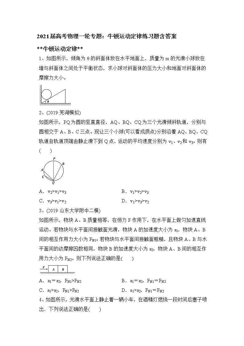 2021届高考物理一轮专题：牛顿运动定律练习题第1页