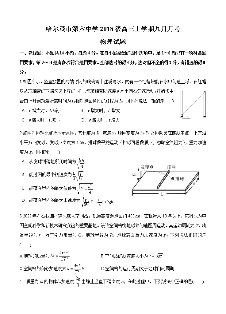 黑龙江省哈尔滨市第六中学校2021届高三9月月考 物理（含答案）第1页