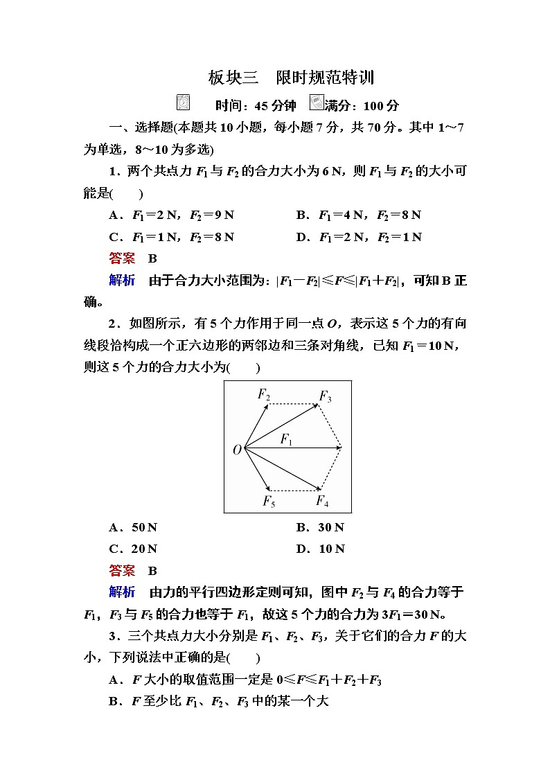 2019届高考物理一轮复习练习：第2章 第2讲　力的合成与分解(含解析)01