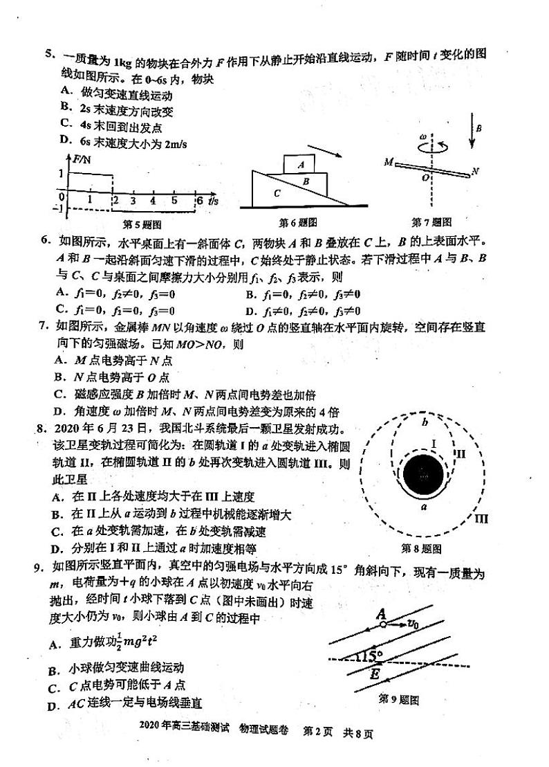 2021浙江嘉兴高三9月教学测试高三物理试卷答案解析02