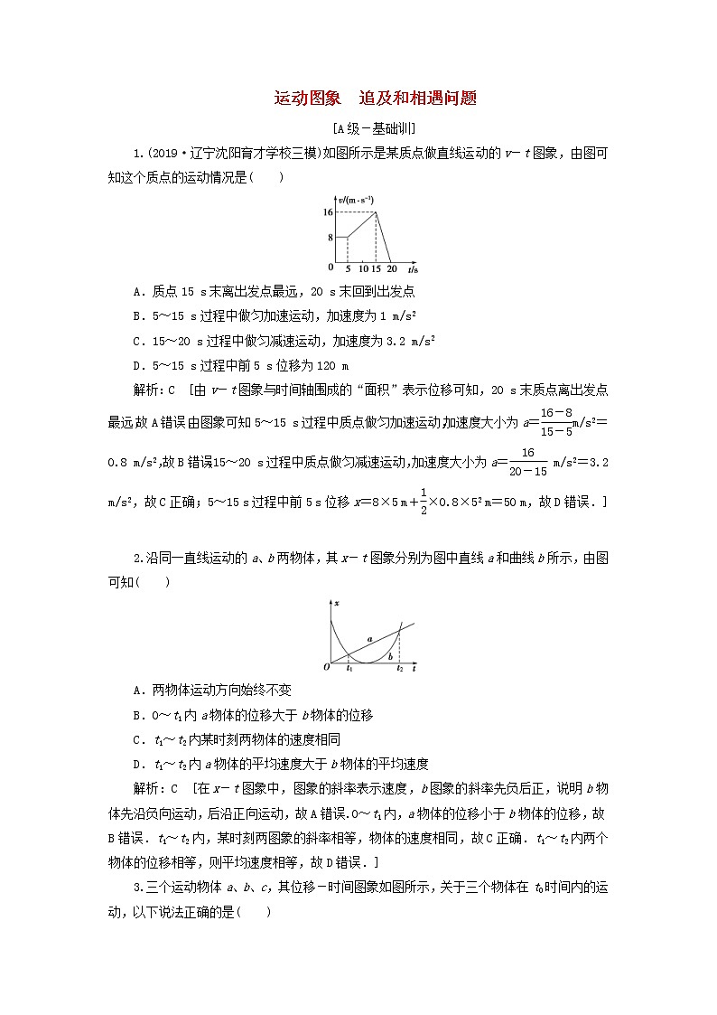 2020高考物理一轮总复习课时冲关03《链接高考1运动图象追及和相遇问题》（含解析）人教版01