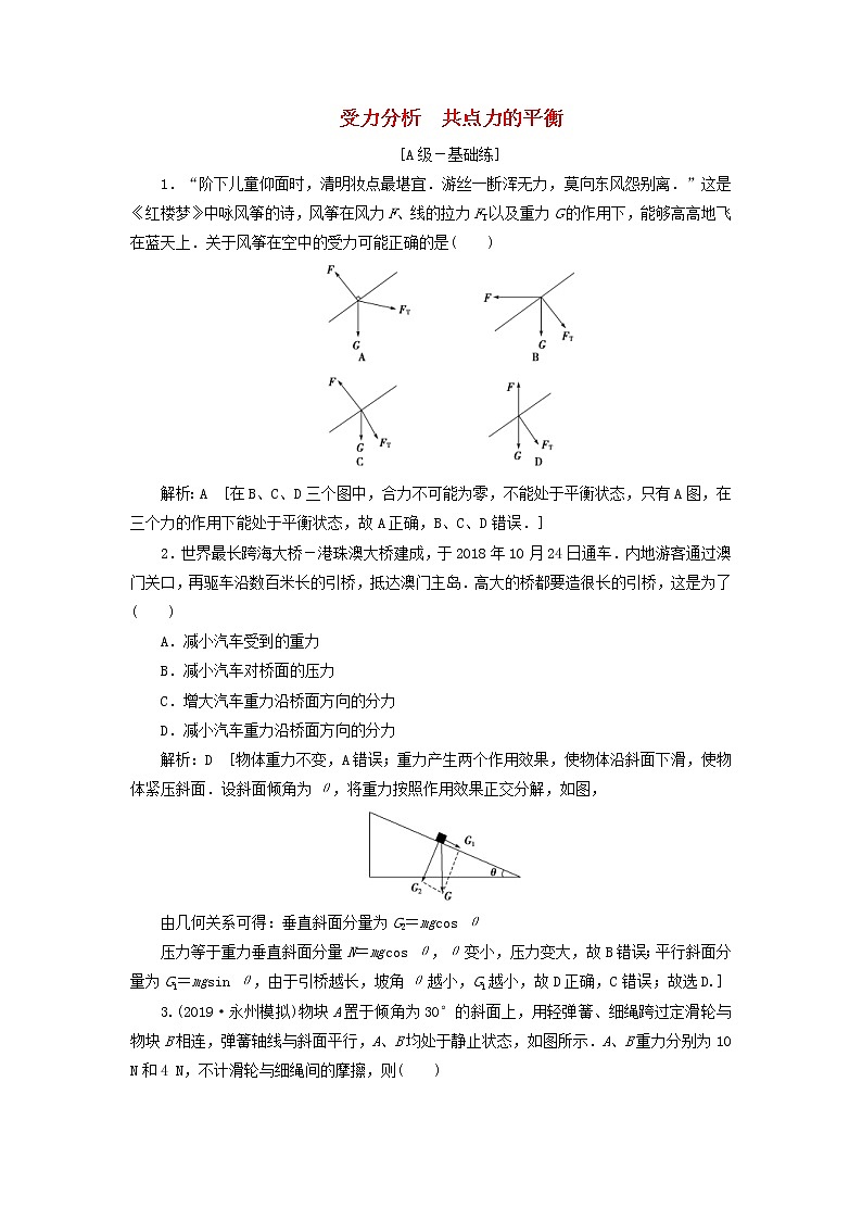 2020高考物理一轮总复习课时冲关06《链接高考2受力分析共点力的平衡》（含解析）人教版 学案01