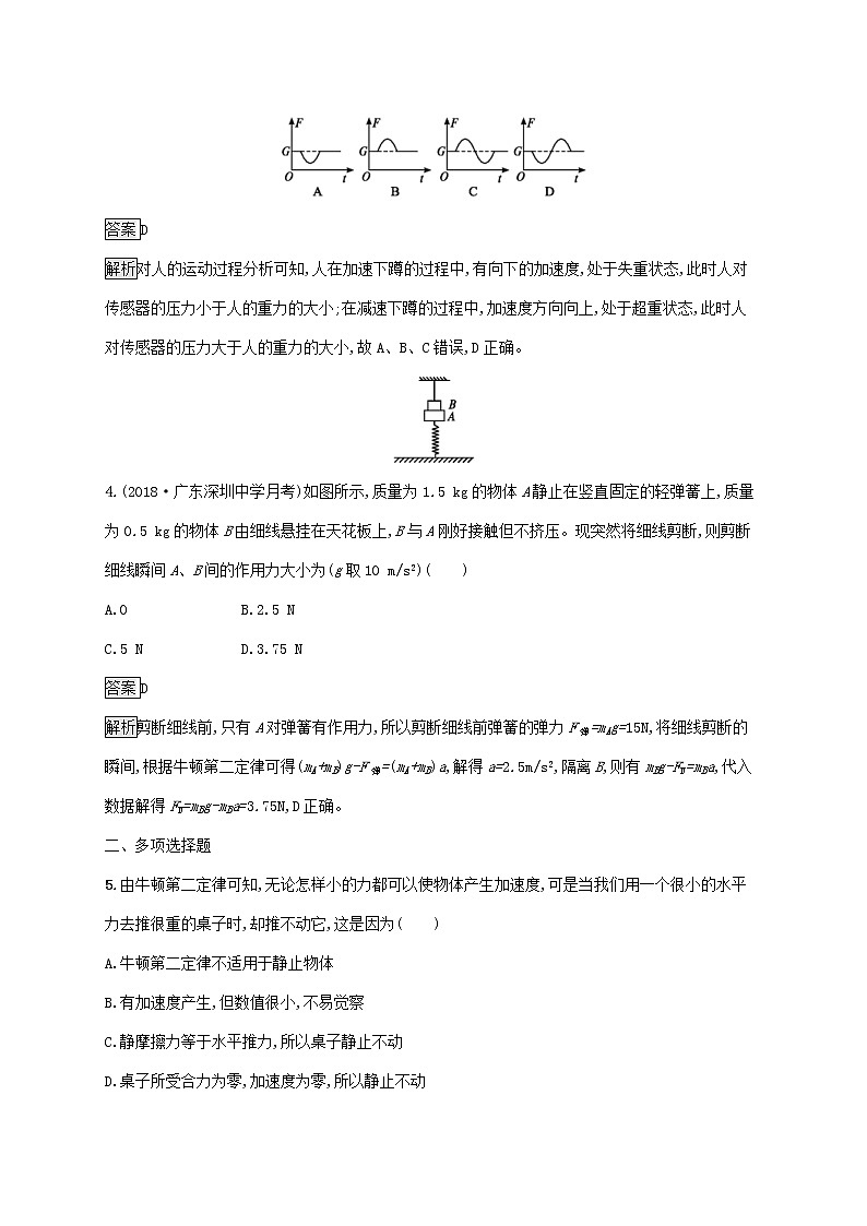 通用版2020版高考物理大一轮复习考点规范练8《牛顿第二定律两类动力学问题》(含解析)02