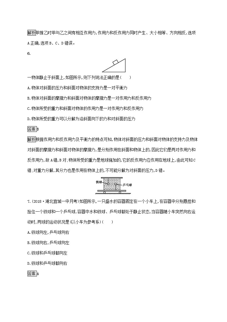 通用版2020版高考物理大一轮复习考点规范练7《牛顿第一定律牛顿第三定律》(含解析)03