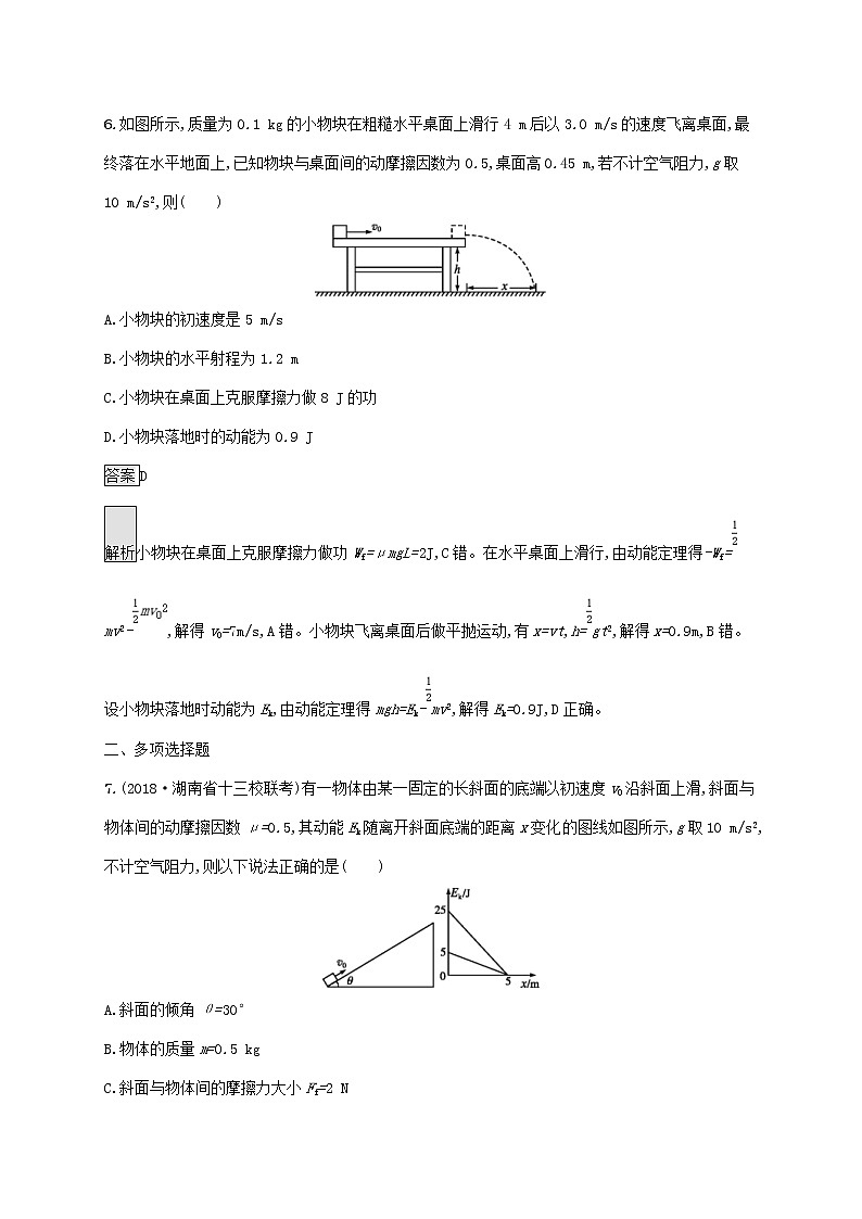 通用版2020版高考物理大一轮复习考点规范练16《动能定理及其应用》(含解析)03