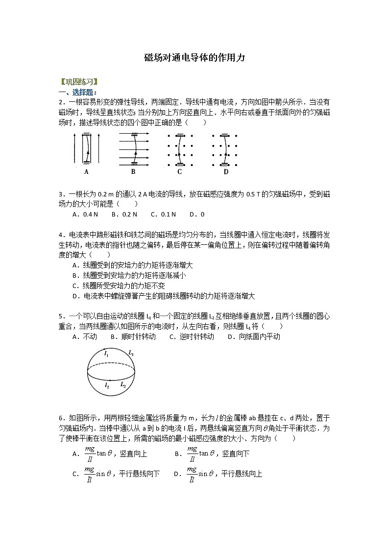 巩固练习_磁场对通电导体的作用力 提高第1页
