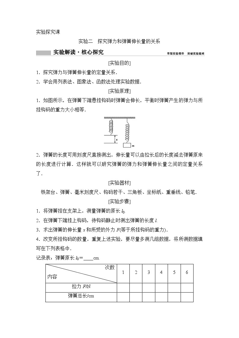 2020年高考物理新课标第一轮总复习讲义：实验二　探究弹力和弹簧伸长量的关系第1页