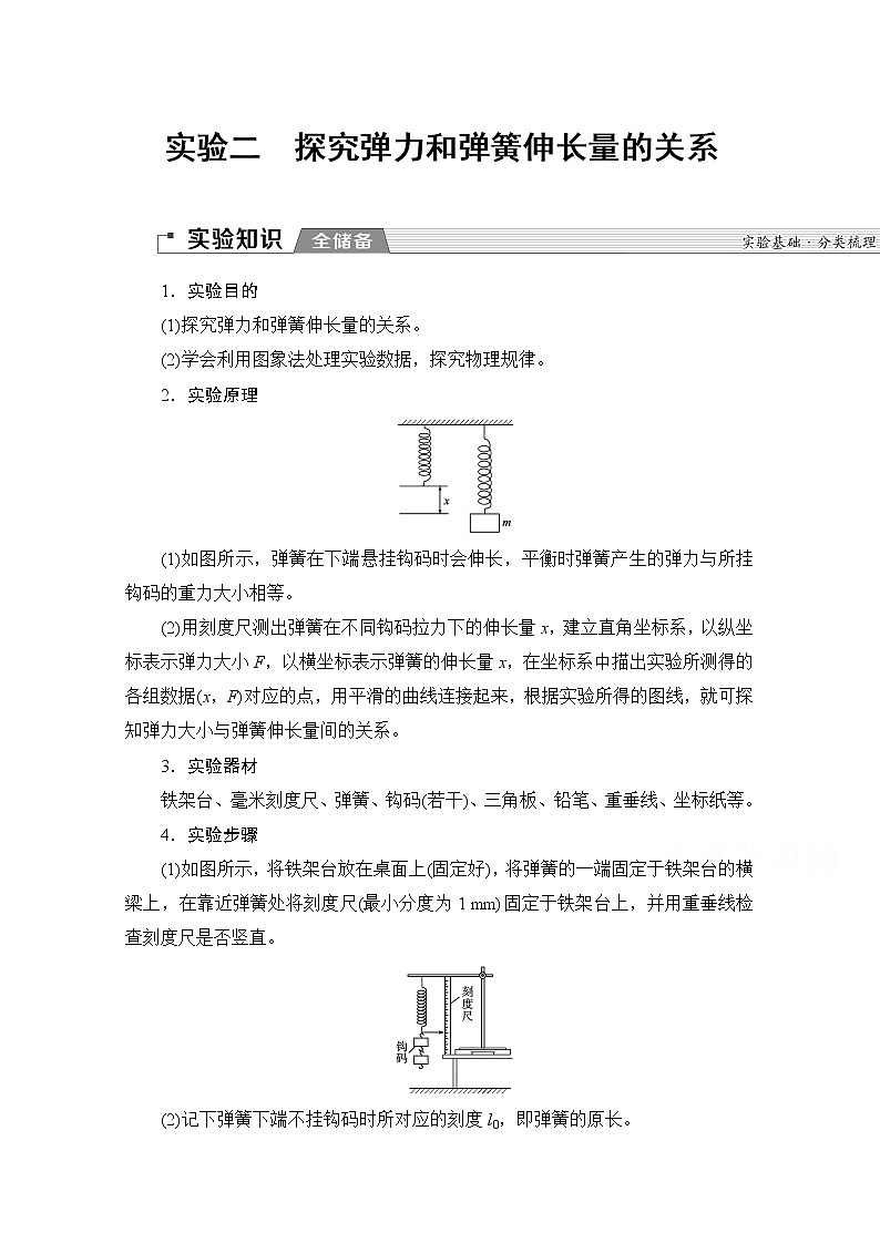 2020版新一线高考物理（新课标）一轮复习教学案：第2章实验二　探究弹力和弹簧伸长量的关系01