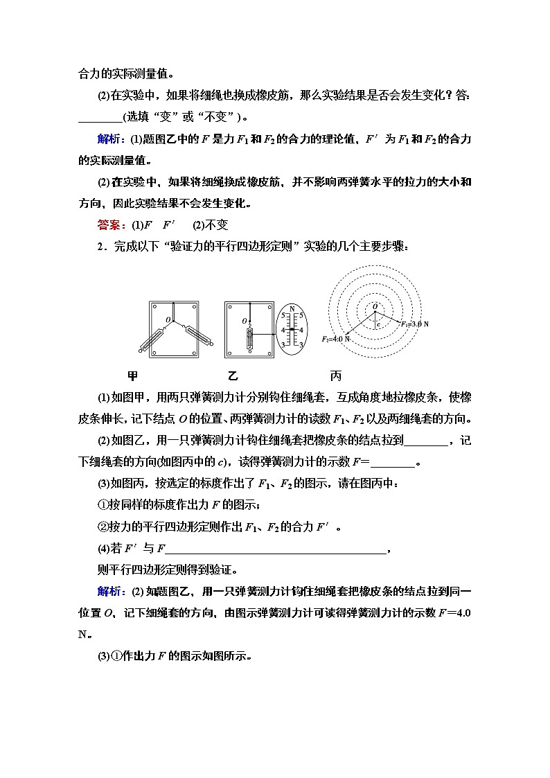 2020版新一线高考物理（人教版）一轮复习教学案：第2章实验3　验证力的平行四边形定则第3页