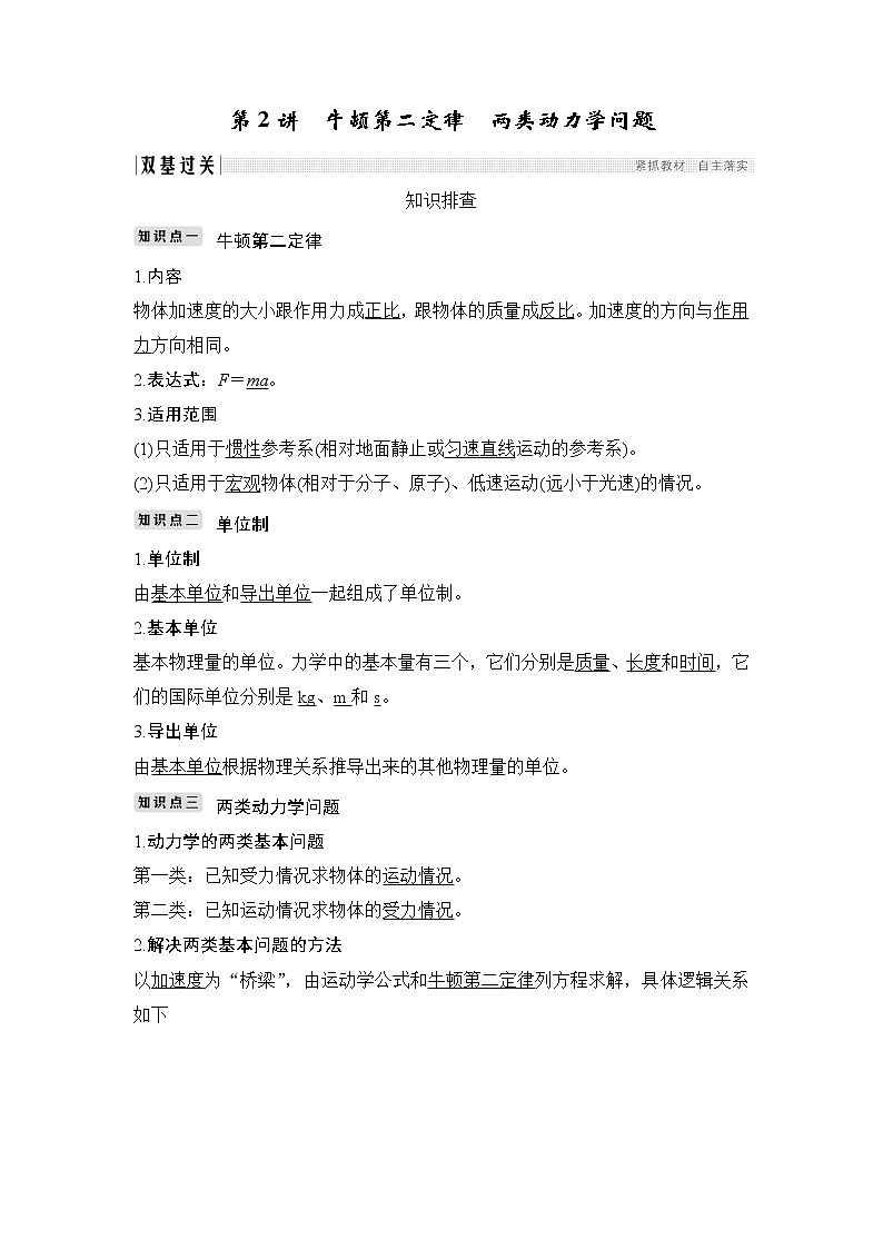 2020版物理浙江高考选考一轮复习讲义：必修1第三章第2讲牛顿第二定律　两类动力学问题第1页