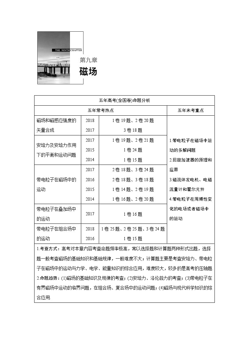 2020版物理新增分大一轮人教通用版讲义：第九章磁场第1讲第1页