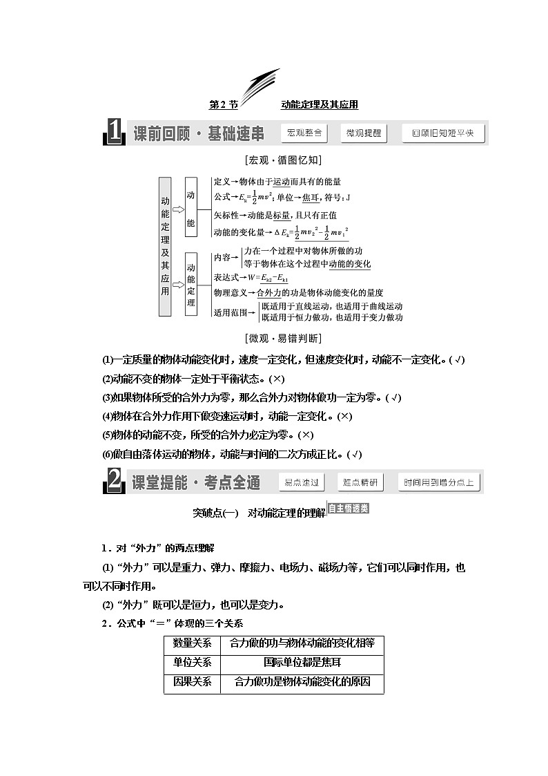 2020版高考物理新设计一轮复习江苏专版讲义：第五章第2节动能定理及其应用第1页