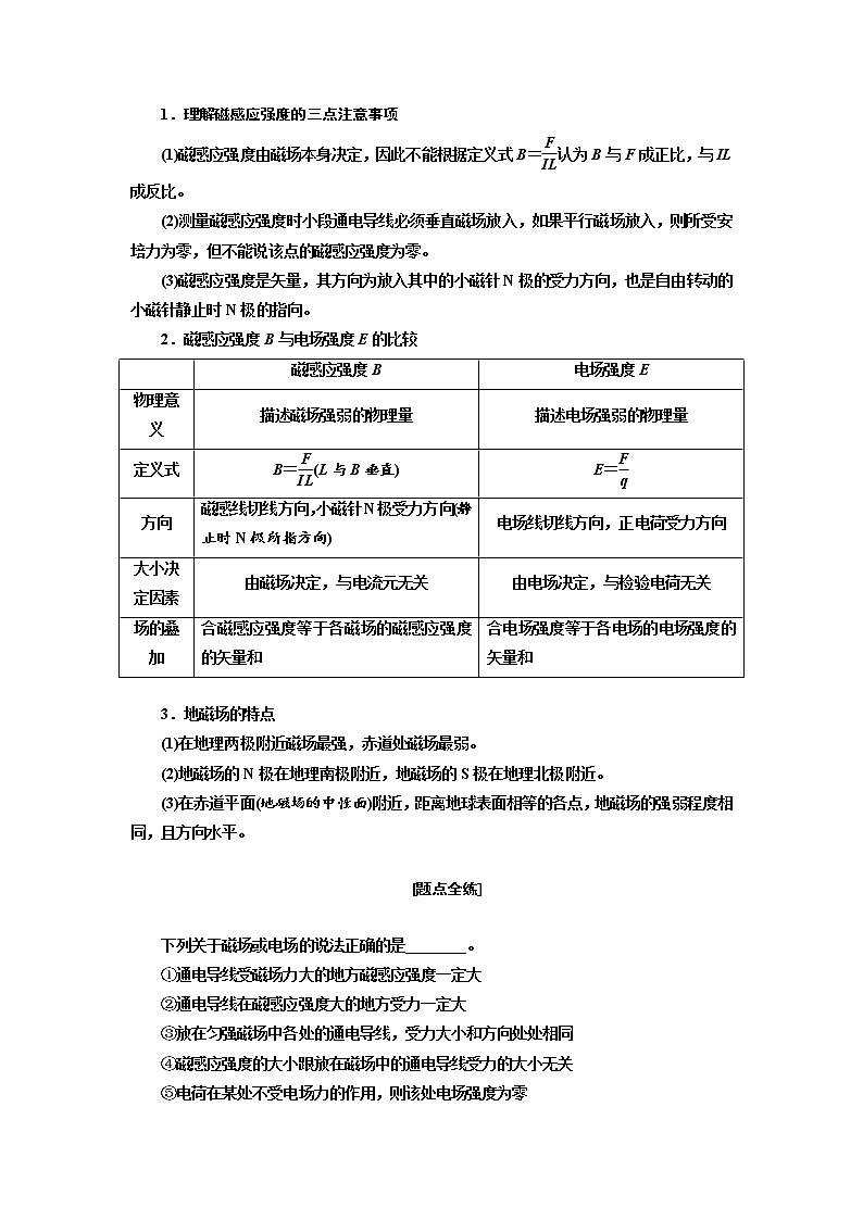 2020版高考物理新设计一轮复习江苏专版讲义：第八章第1节磁场的描述磁场对电流的作用第2页