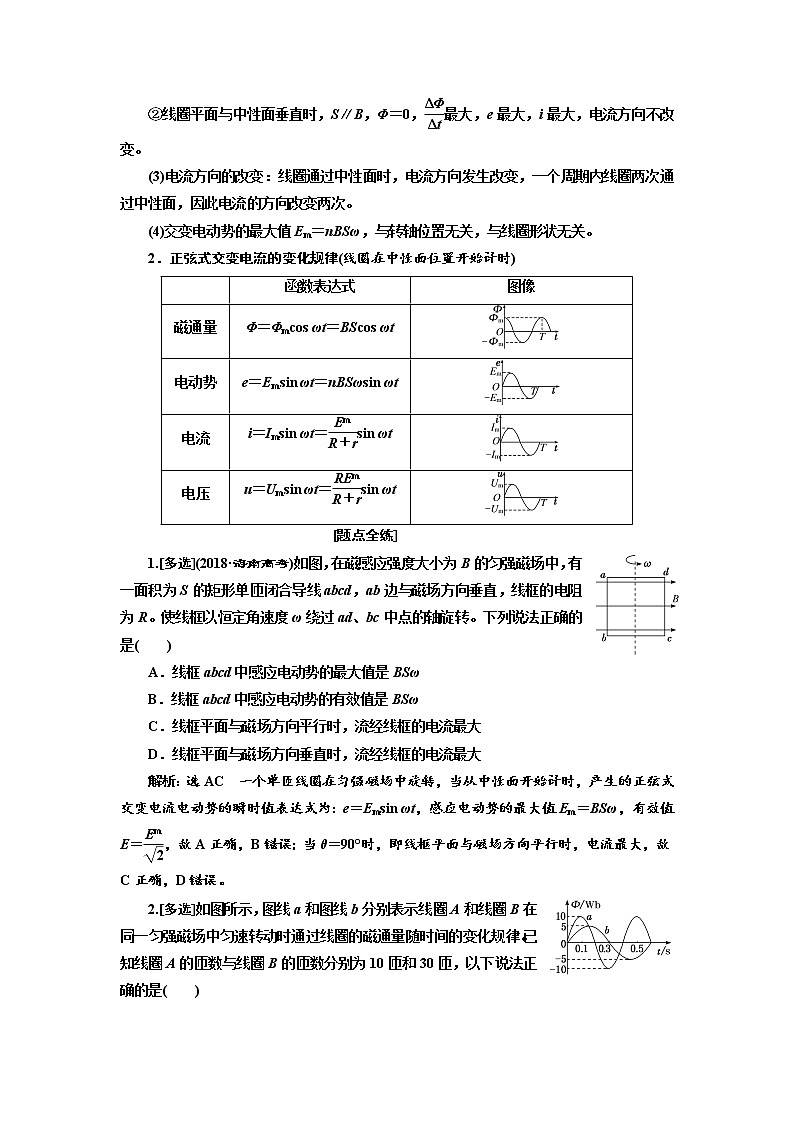 2020版高考物理新设计一轮复习江苏专版讲义：第十章第1节交变电流的产生及描述02