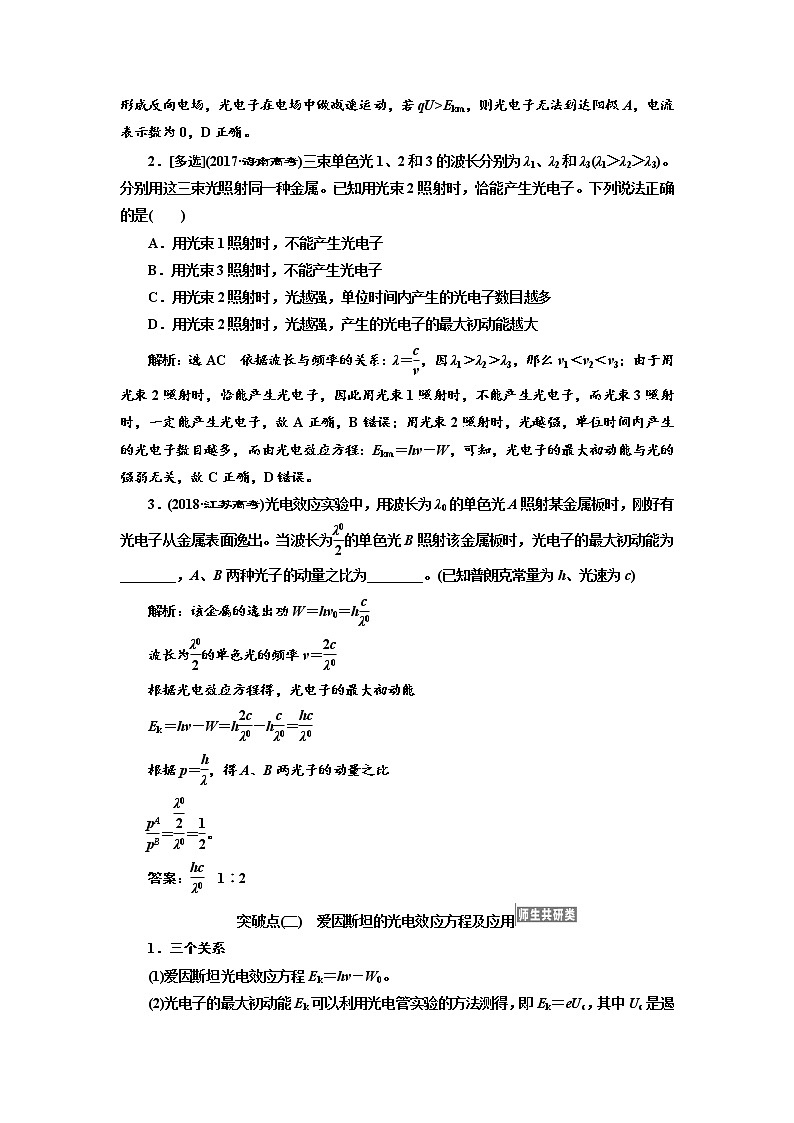 2020版高考物理新设计一轮复习江苏专版讲义：第十一章第2节波粒二象性03