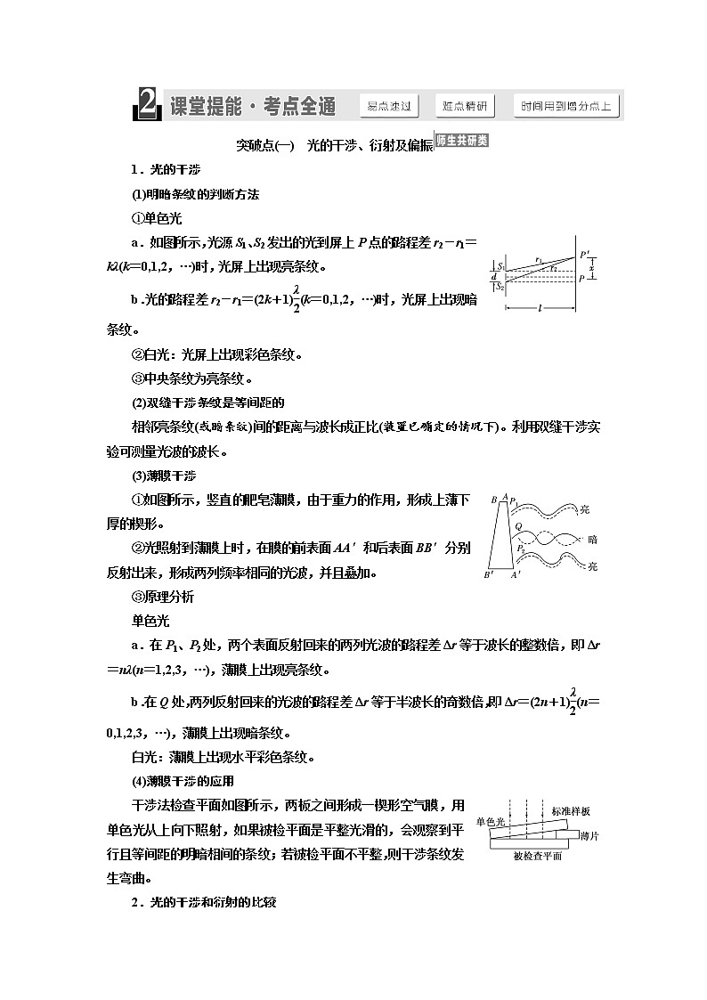 2020版高考物理新设计一轮复习江苏专版讲义：第十三章第4节光的波动性电磁波相对论02