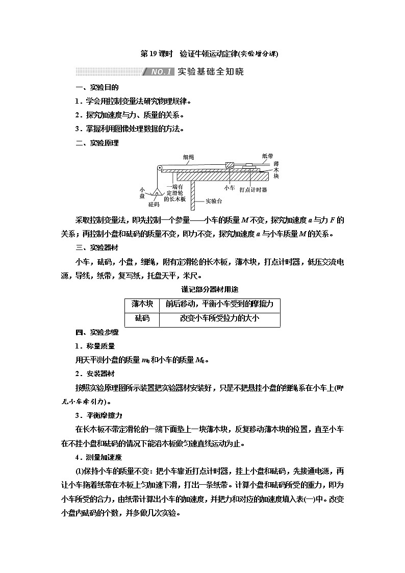 2020版高考物理新创新一轮复习通用版讲义：第三章第19课时　验证牛顿运动定律（实验增分课）01
