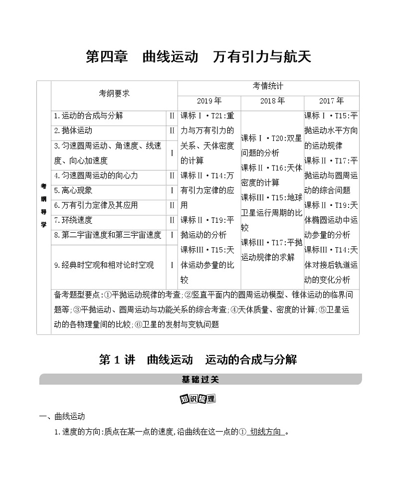 2021版物理提能大一轮复习课标版文档：第四章　第1讲　曲线运动　运动的合成与分解 学案01