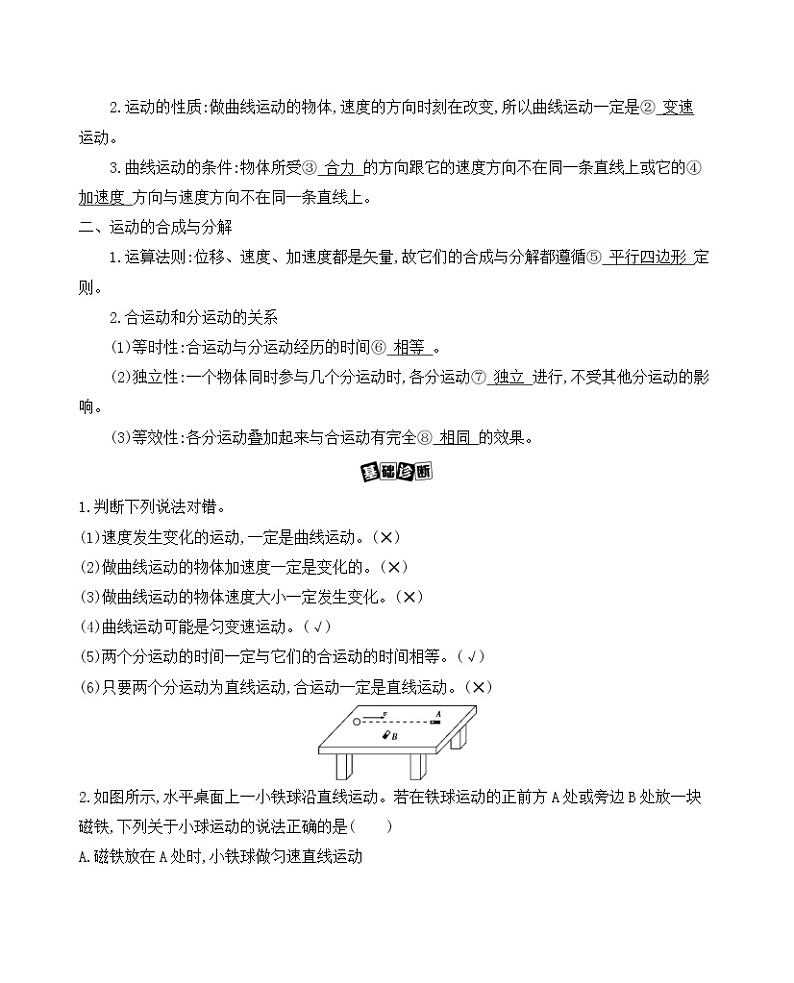 2021版物理提能大一轮复习课标版文档：第四章　第1讲　曲线运动　运动的合成与分解 学案02