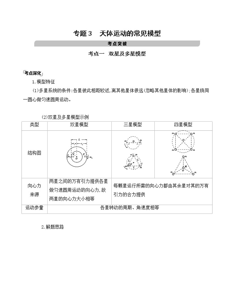 2021版物理提能大一轮复习课标版文档：第四章　专题3　天体运动的常见模型01
