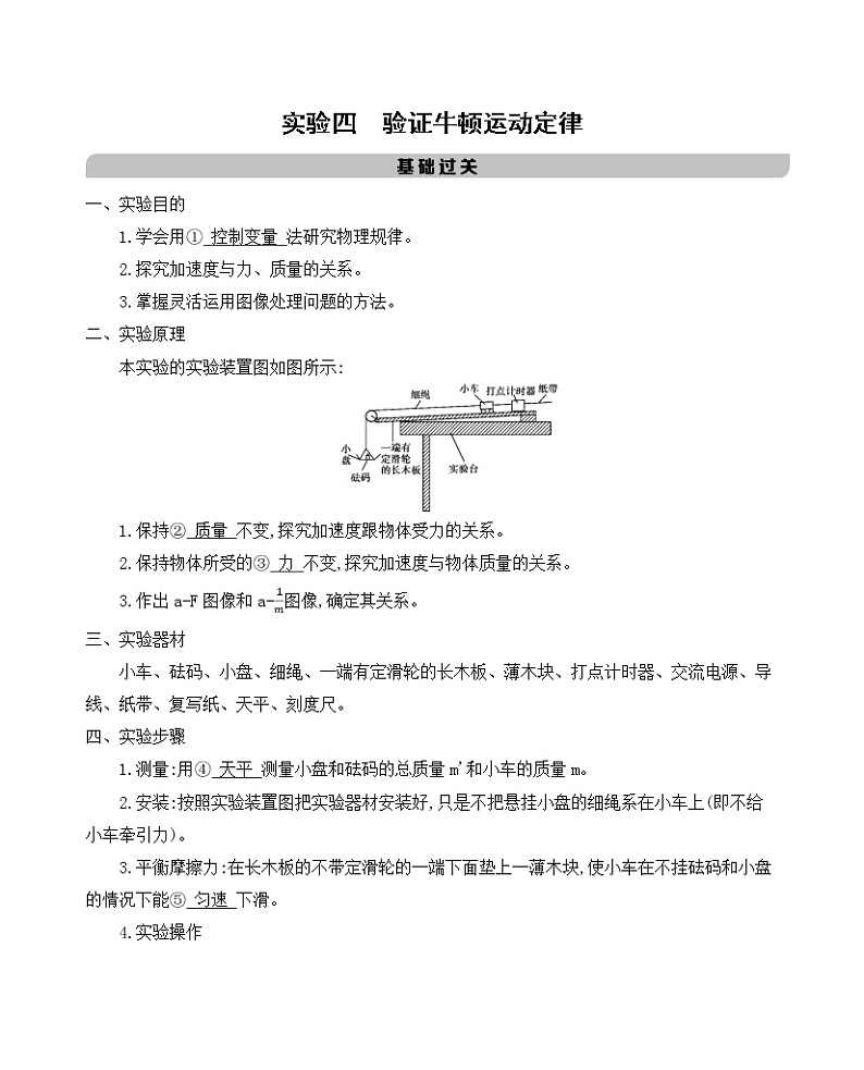 2021版物理提能大一轮复习课标版文档：第三章　实验四　验证牛顿运动定律 学案01