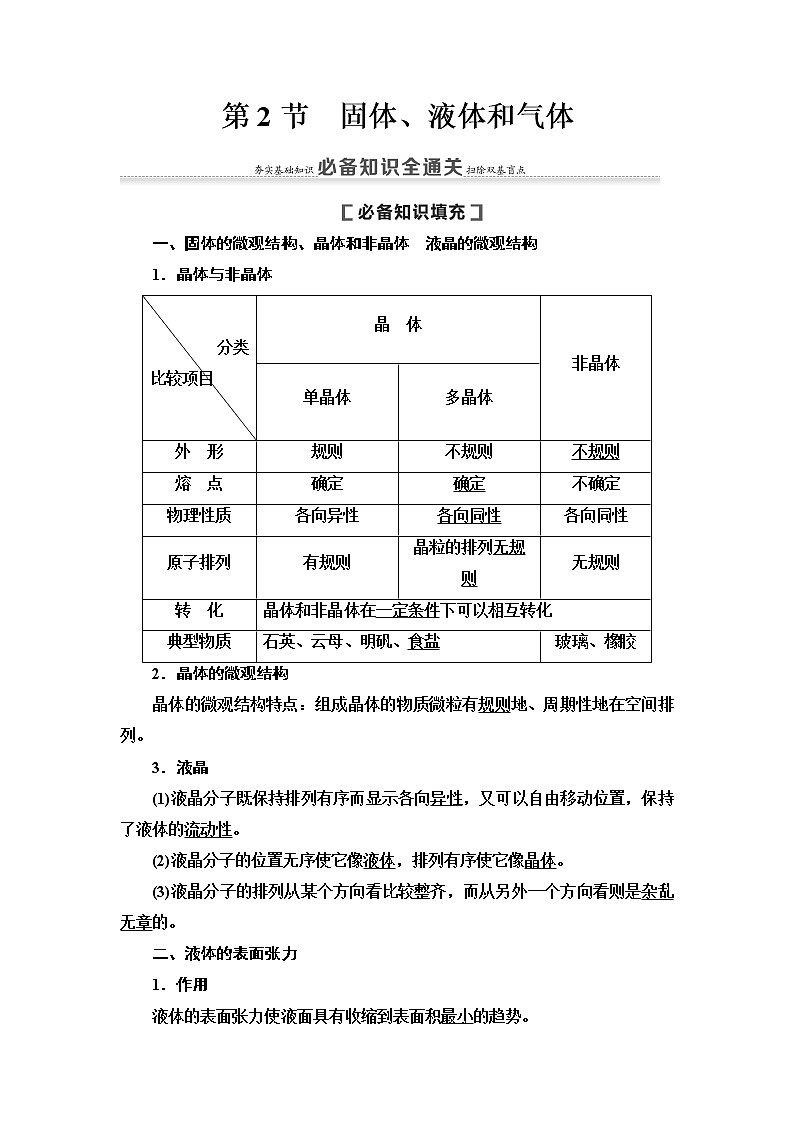 2021版高考物理大一轮复习通用版教师用书：第13章第2节　固体、液体和气体01