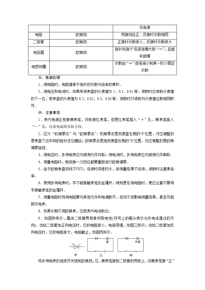 2021版高考物理（基础版）一轮复习学案：第八章　6实验十一　练习使用多用电表03