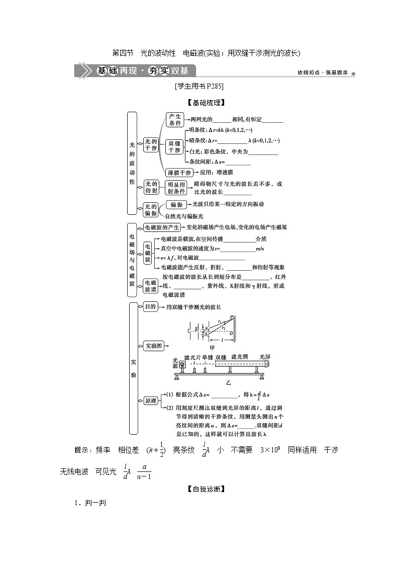 2021版高考物理（基础版）一轮复习学案：第十四章　4第四节　光的波动性　电磁波（实验：用双缝干涉测光的波长）01