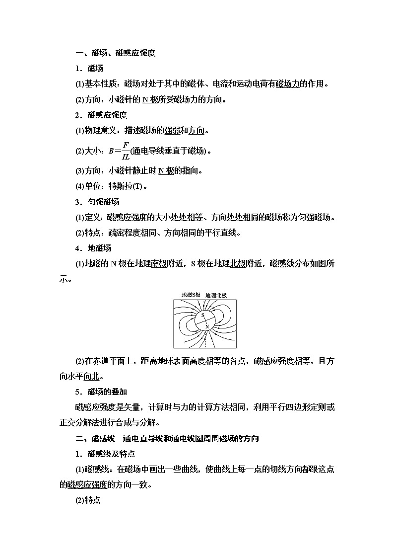 2021届山东新高考物理一轮复习讲义：第9章第1节　磁场的描述　磁场对电流的作用02