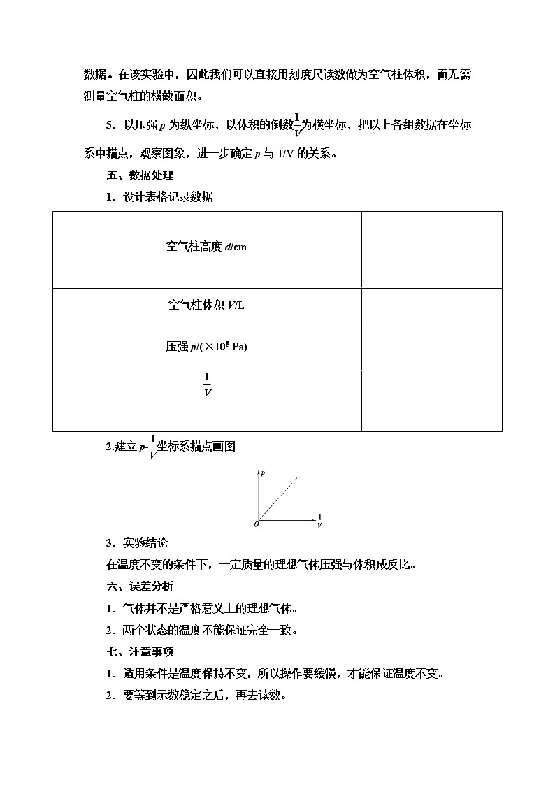 2021届山东新高考物理一轮复习讲义：第12章实验18　探究等温情况下一定质量气体压强与体积的关系02