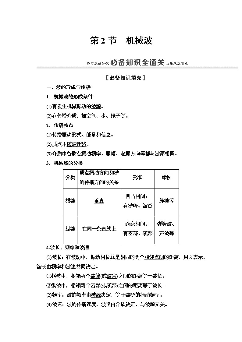 2021届山东新高考物理一轮复习讲义：第13章第2节　机械波第1页