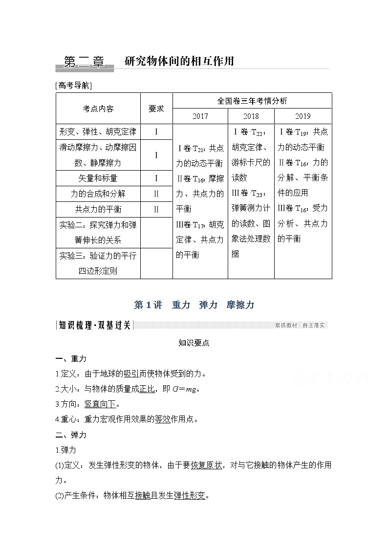 2021届高考物理粤教版一轮学案：第二章第1讲　重力　弹力　摩擦力01