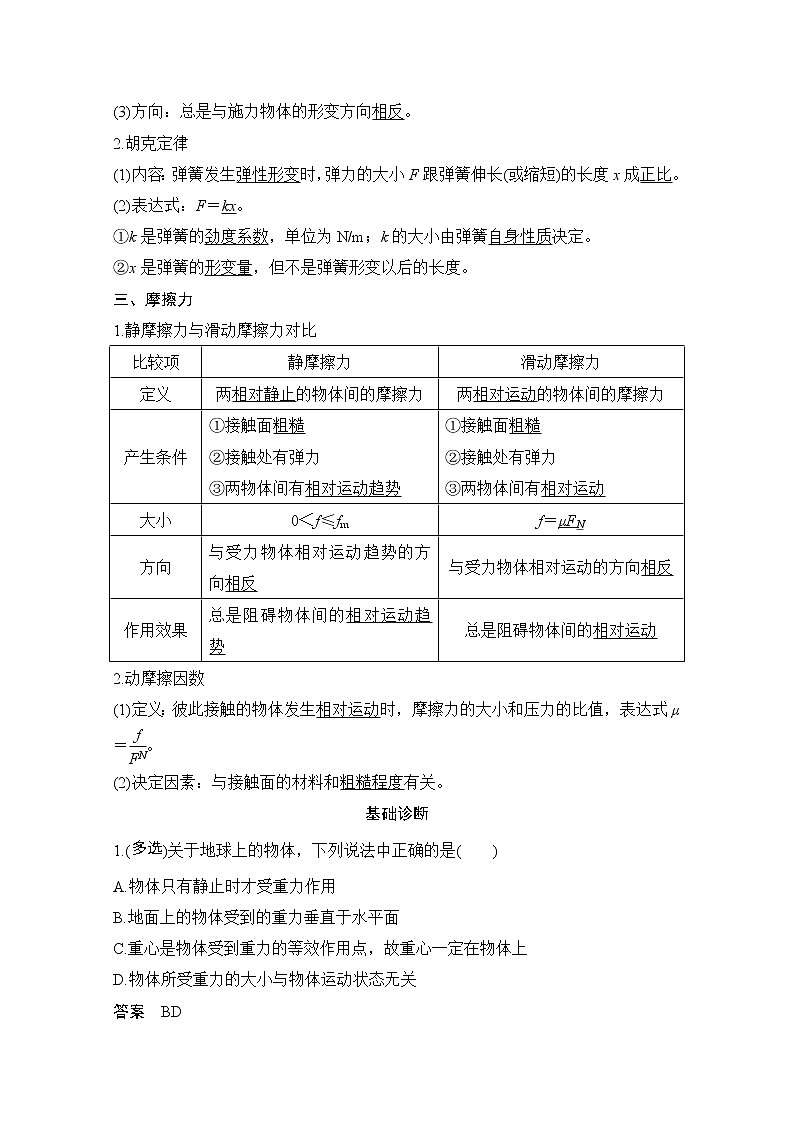 2021届高考物理粤教版一轮学案：第二章第1讲　重力　弹力　摩擦力02