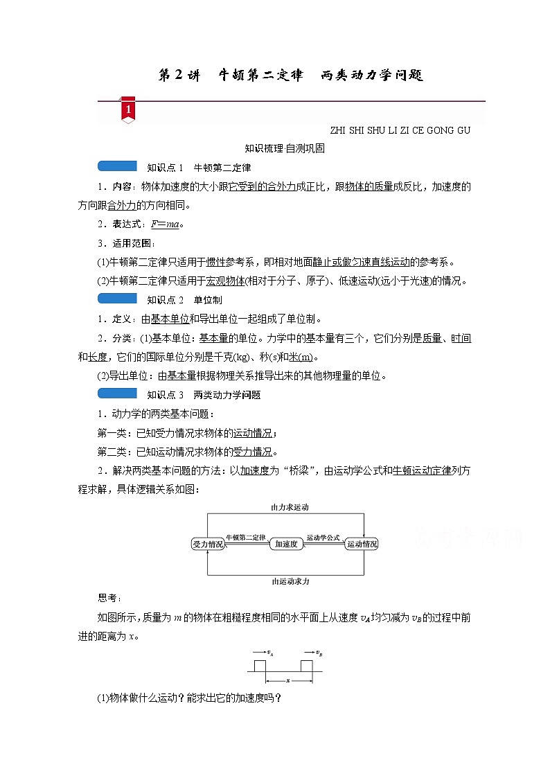 2021高三物理人教版一轮学案：第三章第2讲　牛顿第二定律　两类动力学问题第1页