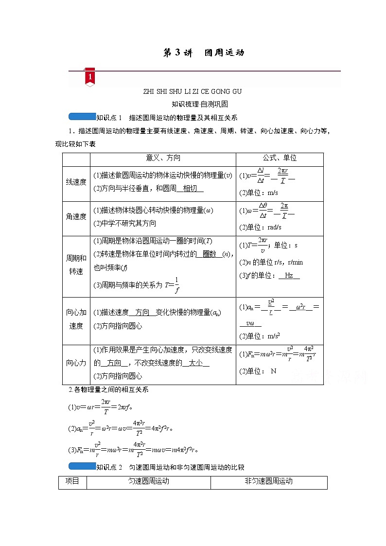 2021高三物理人教版一轮学案：第四章第3讲　圆周运动01
