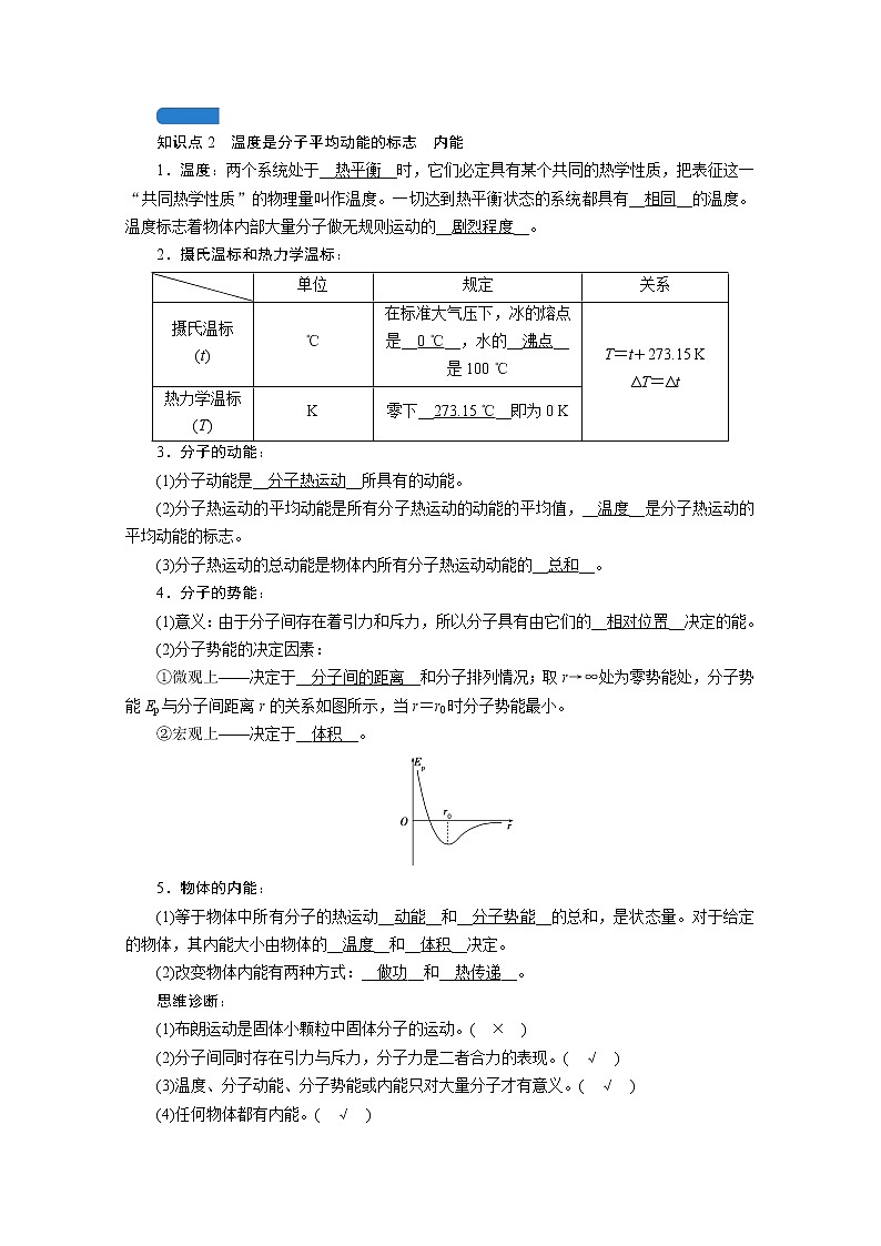 2021高三物理人教版一轮学案：第十二章第1讲　分子动理论　内能03