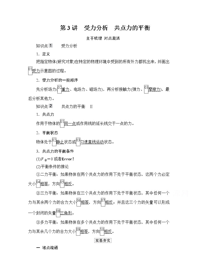 2021高三统考人教物理一轮（经典版）学案：第2章第3讲　受力分析　共点力的平衡01